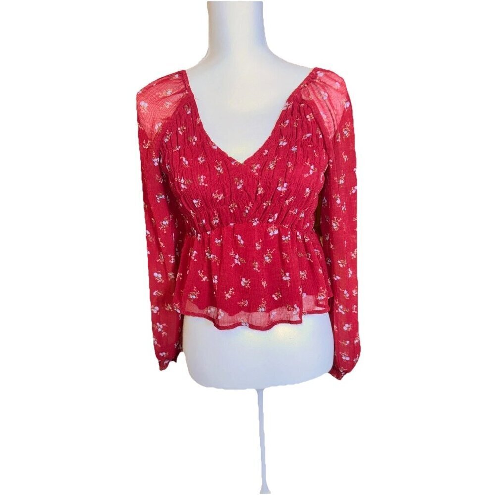 American Eagle Puff Sleeve Top Blouse Floral Ditsy Baby Doll Boho Smocked Size S